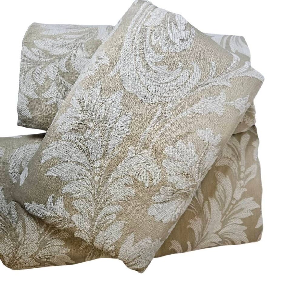 Bundle of 3 table cloths, tan/white floral design. 1 banquet,  2 square.